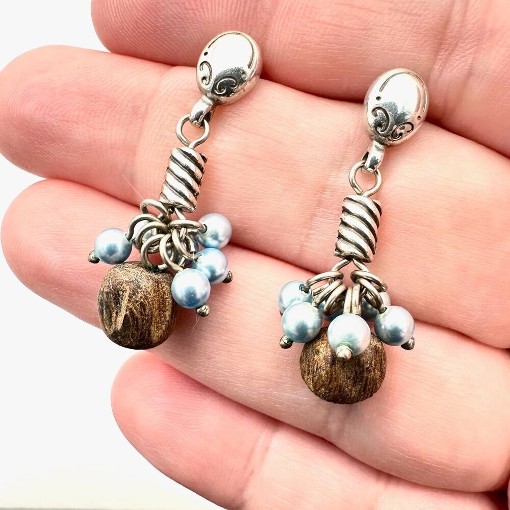 Brighton Womens Earrings Crystal Pearl Wood Chandelier Silver Pierced Earrings - Picture 5 of 6